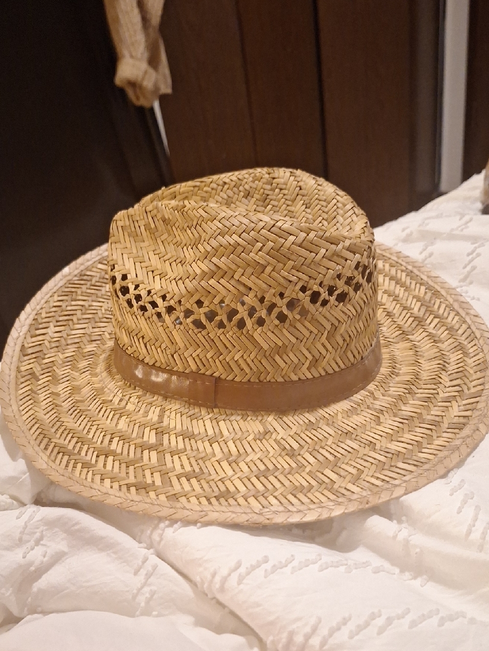 Natural Straw Fedora Hat with Brown Band